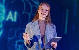 Portrait of a smiling leader in the women tech network. Inspiring career growth and retention strategies for women in tech.