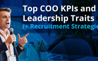 Blog banner featuring a business leader speaking at a podium, highlighting top coo kpis and strategies for chief operating officer recruitment.